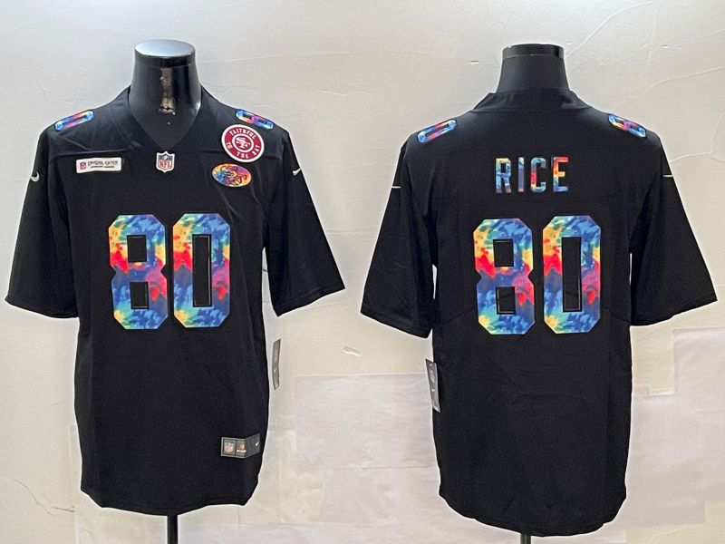 Men San Francisco 49ers #80 Rice Black Rainbow 2024 Nike Limited NFL Jersey style 3
